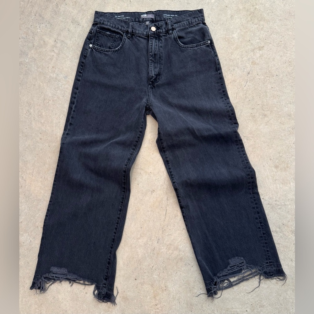 DL1961 Hepburn Wide Leg High Rise Vintage Black Distressed Jeans